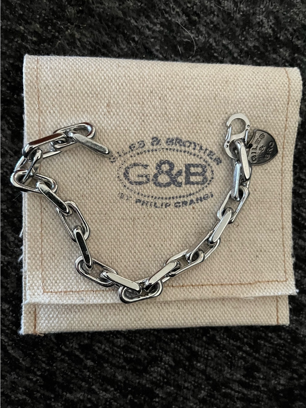 Giles & Brother Silver Chain Link Bracelet - Stainless Steel w/ logo charm